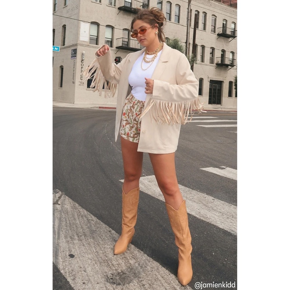 Show Me Your Mumu Cream Faux Suede Fringe Western Blazer Jacket